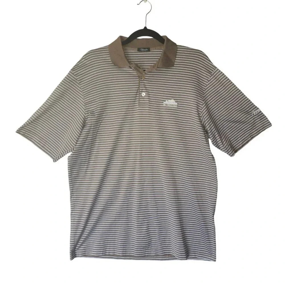 Marbas 100% Cotton Polo Shirt Mens Tan Blue Embroidered Logo Size Large